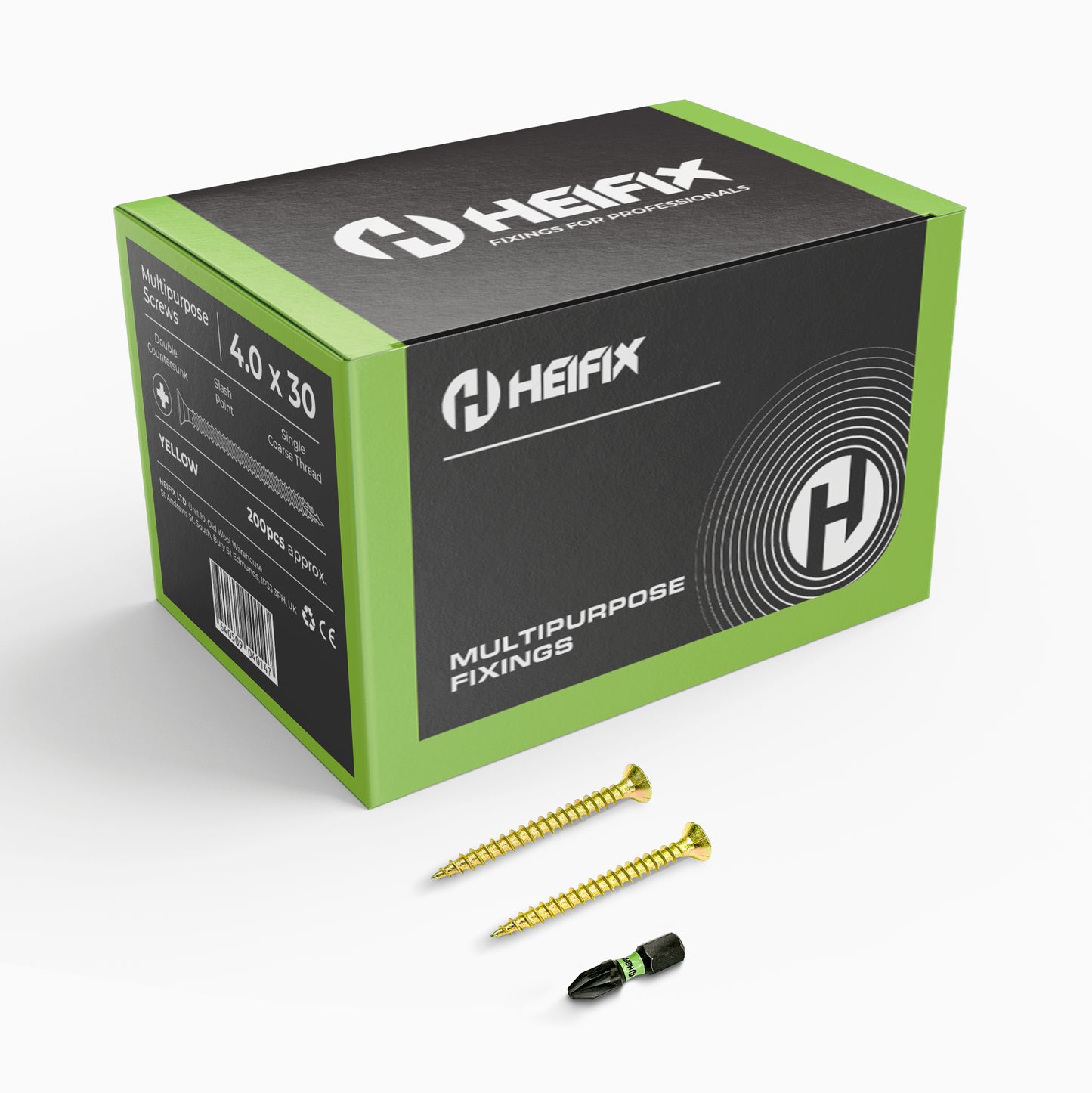 Heifix Multi-Purpose Wood Screws 4.0 x 30mm - FREE 25mm PZ2 Bit Included