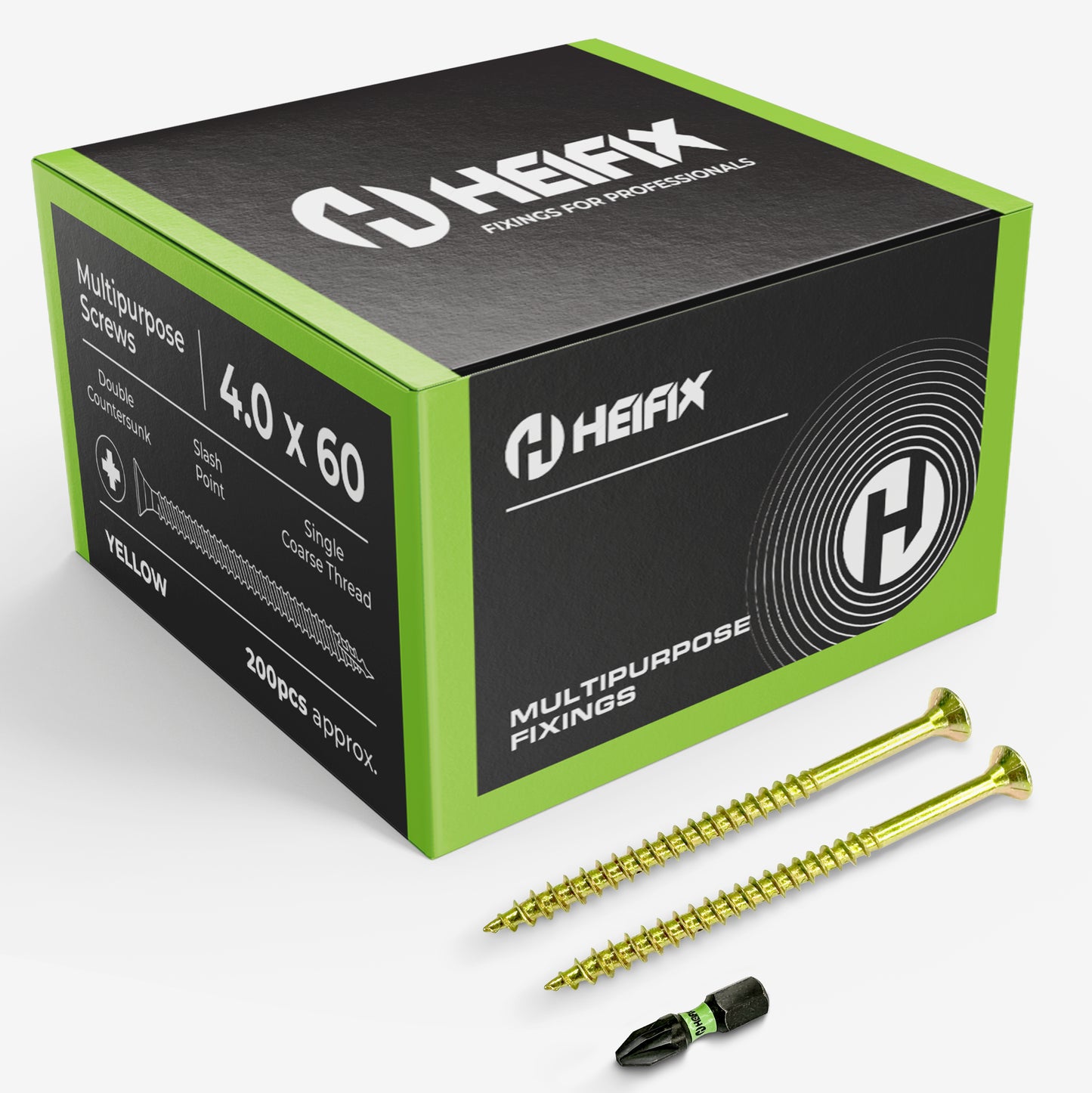 Heifix Multi-Purpose Wood Screws Pozi Double Countersunk - FREE Screw Bit Included