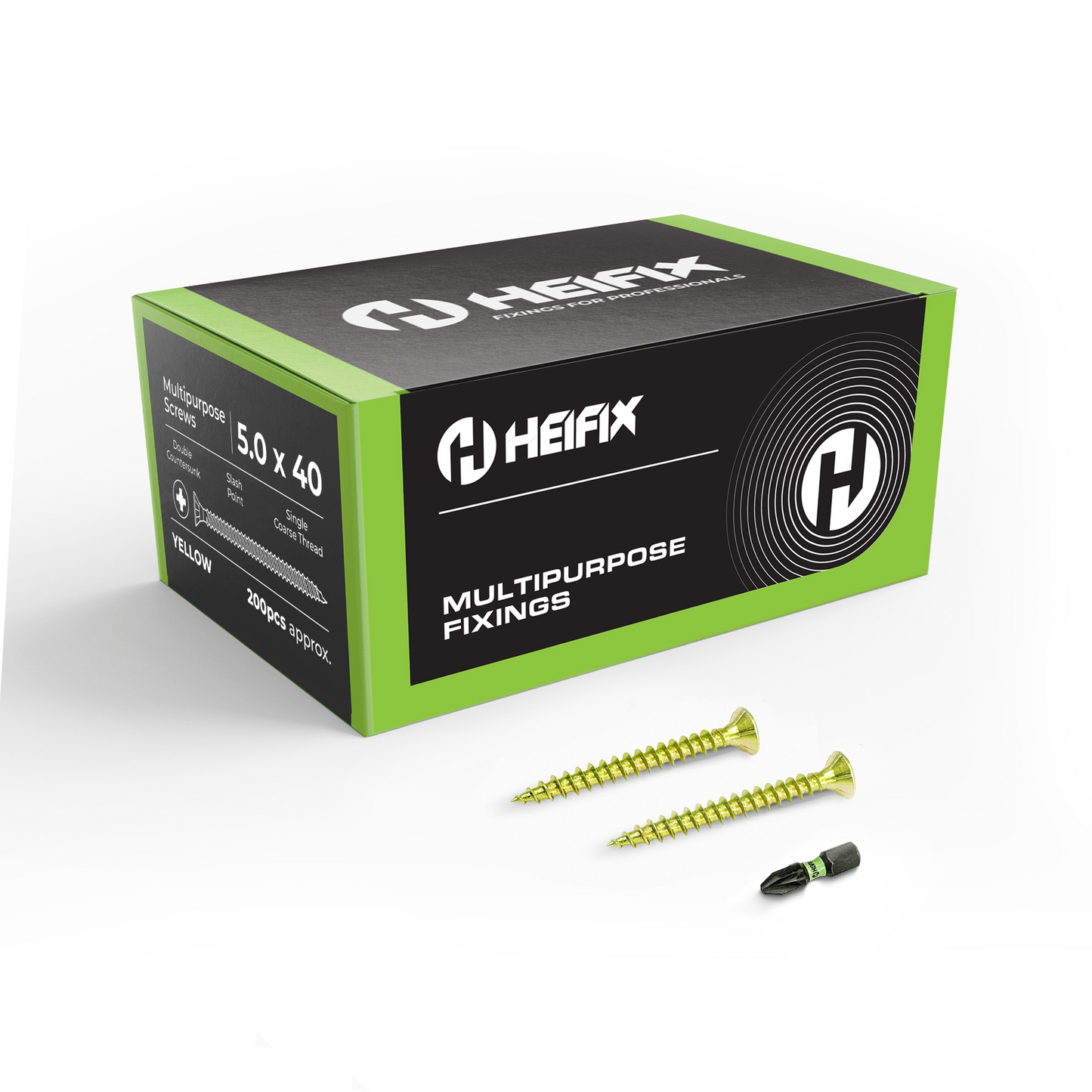 Heifix Multi-Purpose Wood Screws Pozi Double Countersunk - FREE Screw Bit Included