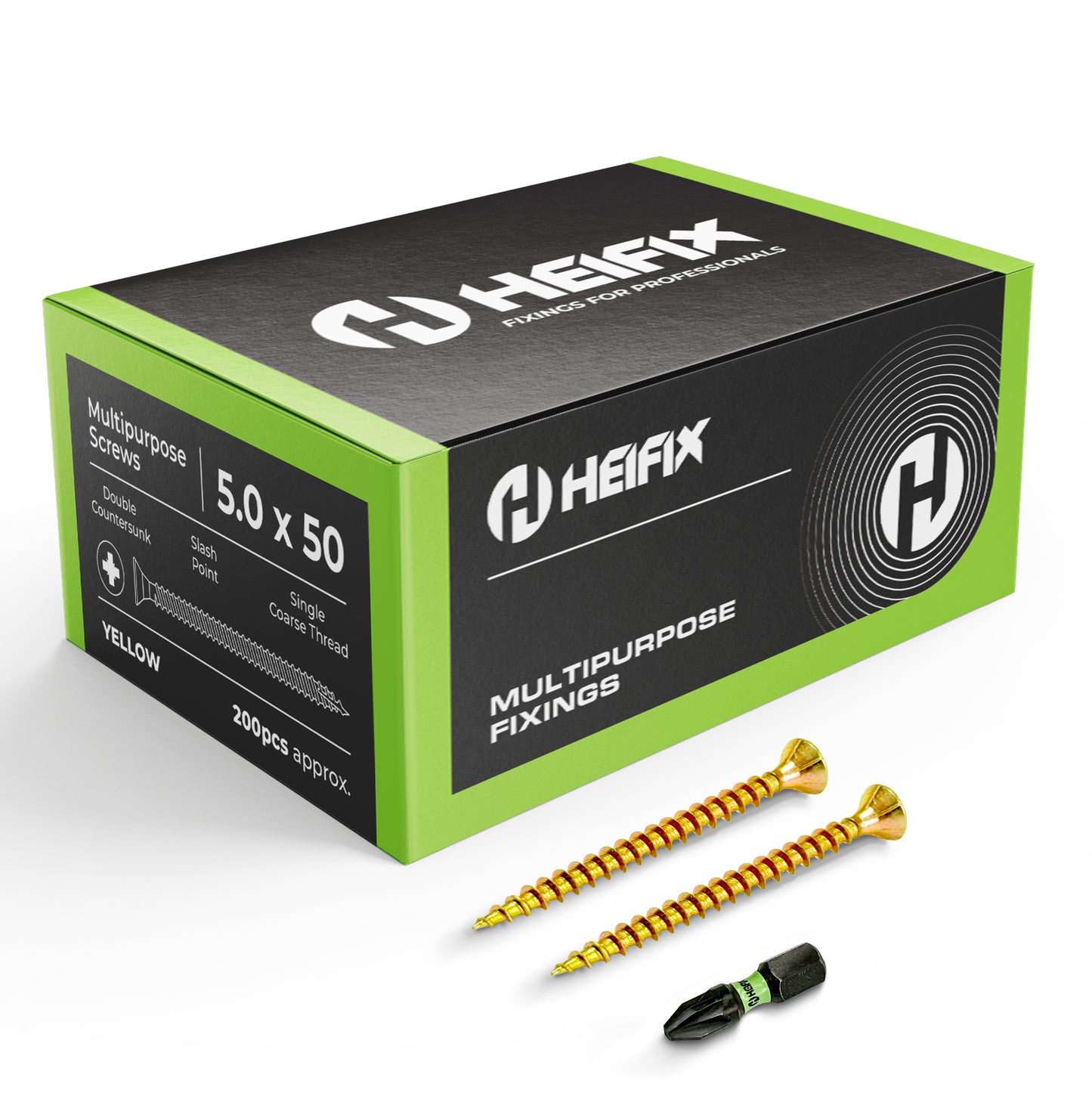 Heifix Multi-Purpose Wood Screws Pozi Double Countersunk - FREE Screw Bit Included