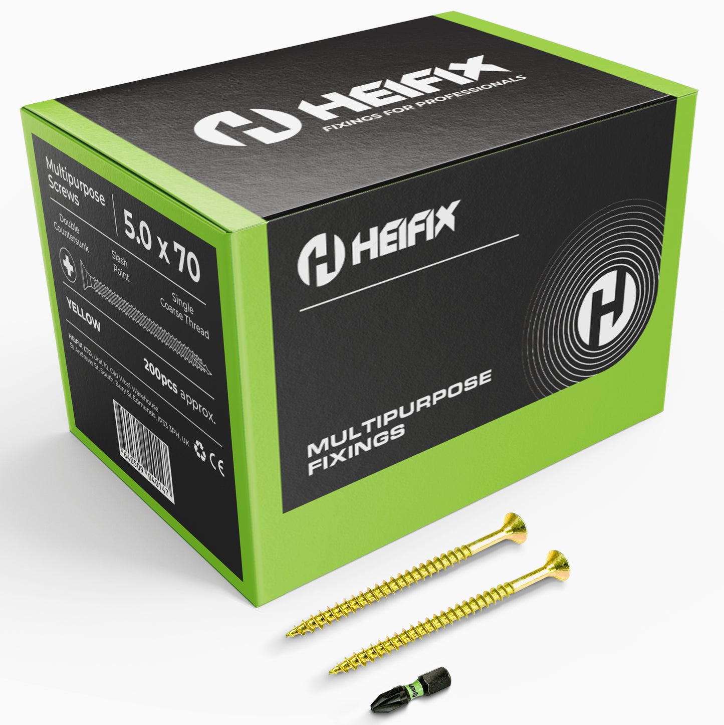 Heifix Multi-Purpose Wood Screws Pozi Double Countersunk - FREE Screw Bit Included