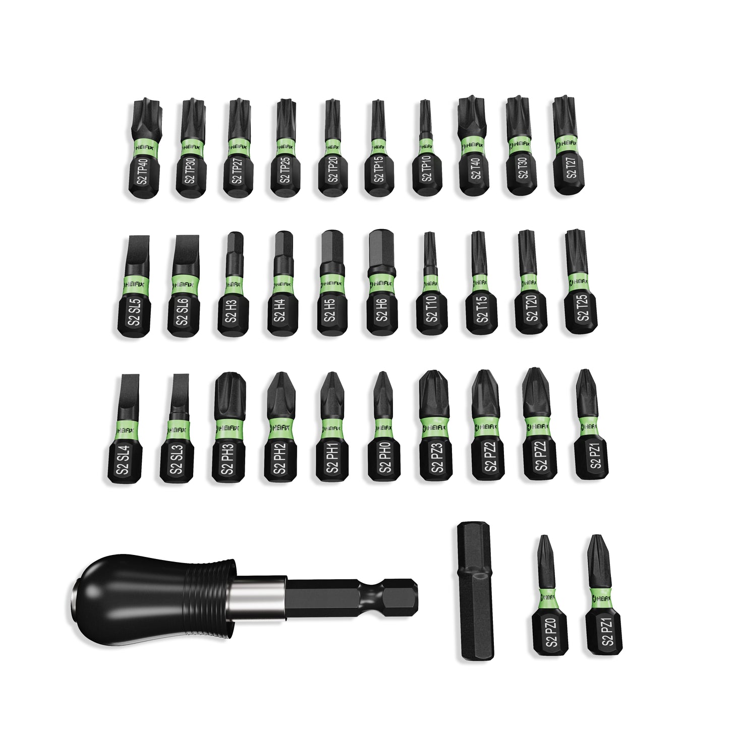 Heifix 34pcs Professional Magnetic Screwdriver Bit Set in Eco Storage Box - Quick Release Bit Holder and Adapter, with Slotted, Phillips, Pozidriv, Torx, Tamper-Proof Torx, and Hex Bits