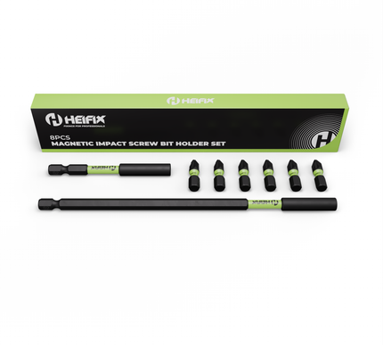 8 Piece Magnetic Bit Holder Set – 150mm & 60mm Impact Holders + 6 x 25mm PZ2 Bits – Heifix