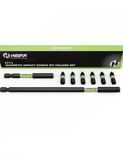 8 Piece Magnetic Bit Holder Set – 150mm & 60mm Impact Holders + 6 x 25mm PZ2 Bits – Heifix