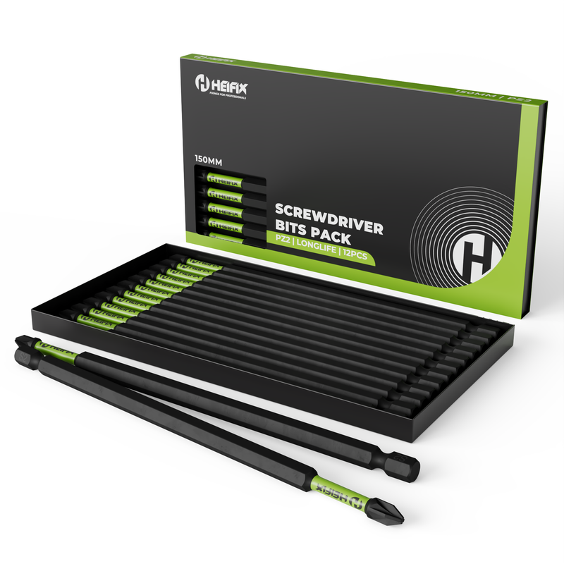 150mm PZ2 Impact Long Screwdriver Bit Set (Magnetic) – Heifix – 12 Pack