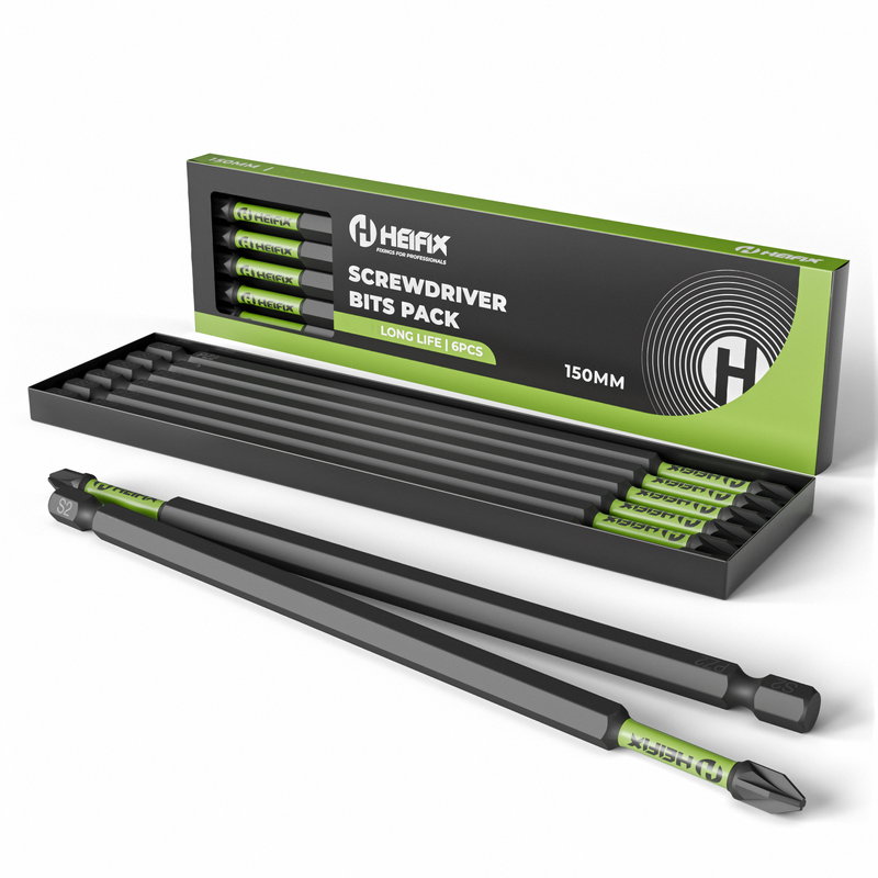 150mm PH2 Impact Long Screwdriver Bit Set (Magnetic) – Heifix – 6 Pack