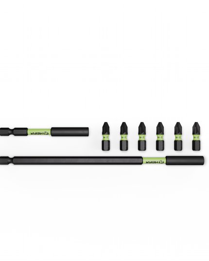 8 Piece Magnetic Bit Holder Set – 150mm & 60mm Impact Holders + 6 x 25mm PZ2 Bits – Heifix