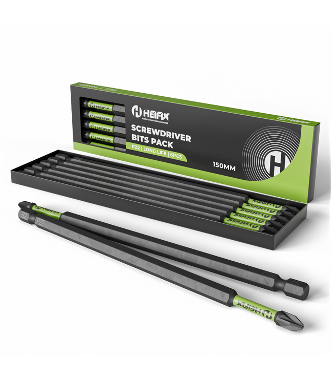 Heifix 6 x 150mm PZ2 Impact Long Screwdriver Magnetised Bit Set in Eco Storage Box