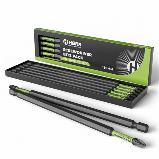 Heifix 6 x 150mm PZ2 Impact Long Screwdriver Magnetised Bit Set in Eco Storage Box - Pozi Drill Screw