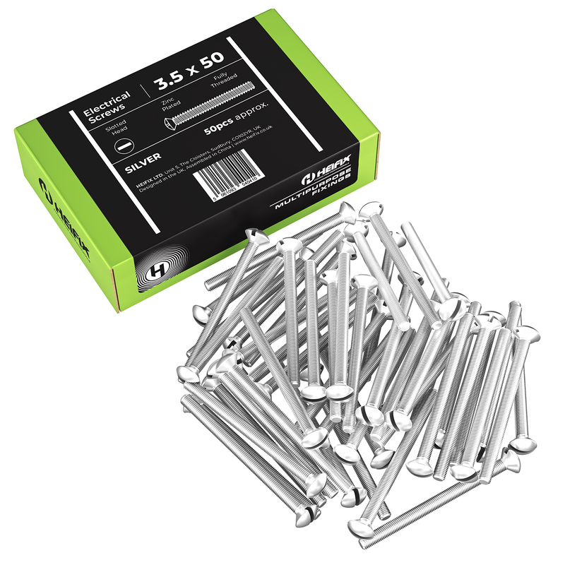 Heifix M3.5 Long Electrical Screws for Light Switches & Plug Sockets – 50 / 3.5 x 50mm