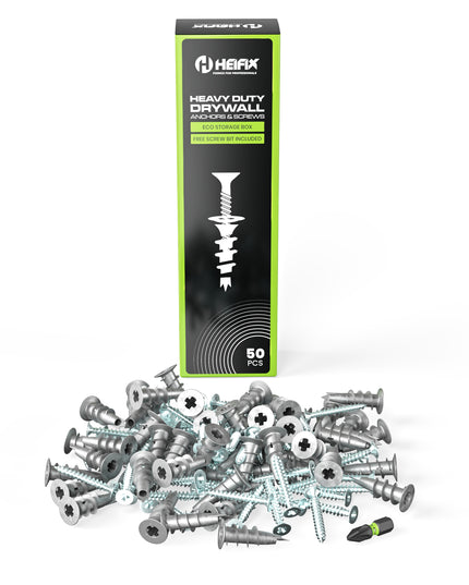 HEIFIX heavy-duty drywall anchors and screws with packaging - Heifix