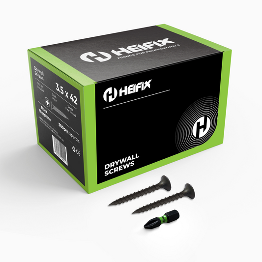 Heifix Drywall Plasterboard Screws - FREE PH2 Screw Bit Included - Black Phosphate Single Fine Thread