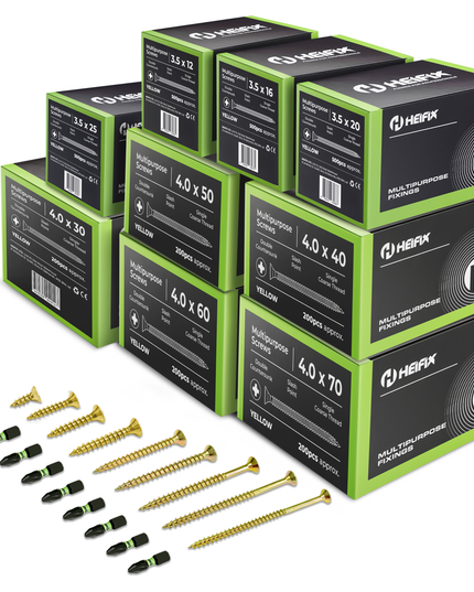 HEAX screw packaging with screws displayed in front - Heifix