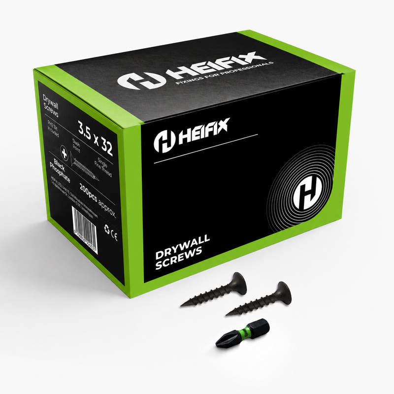 Drywall Plasterboard Screws – Free PH2 Screw Bit Included – Heifix – 200 / 3.5 x 32mm