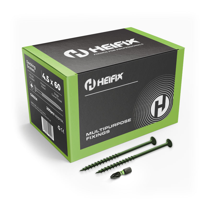 Decking Screws Pozi Countersunk – Free Screw Bit Included – Heifix – 200 / 4.5 x 60mm