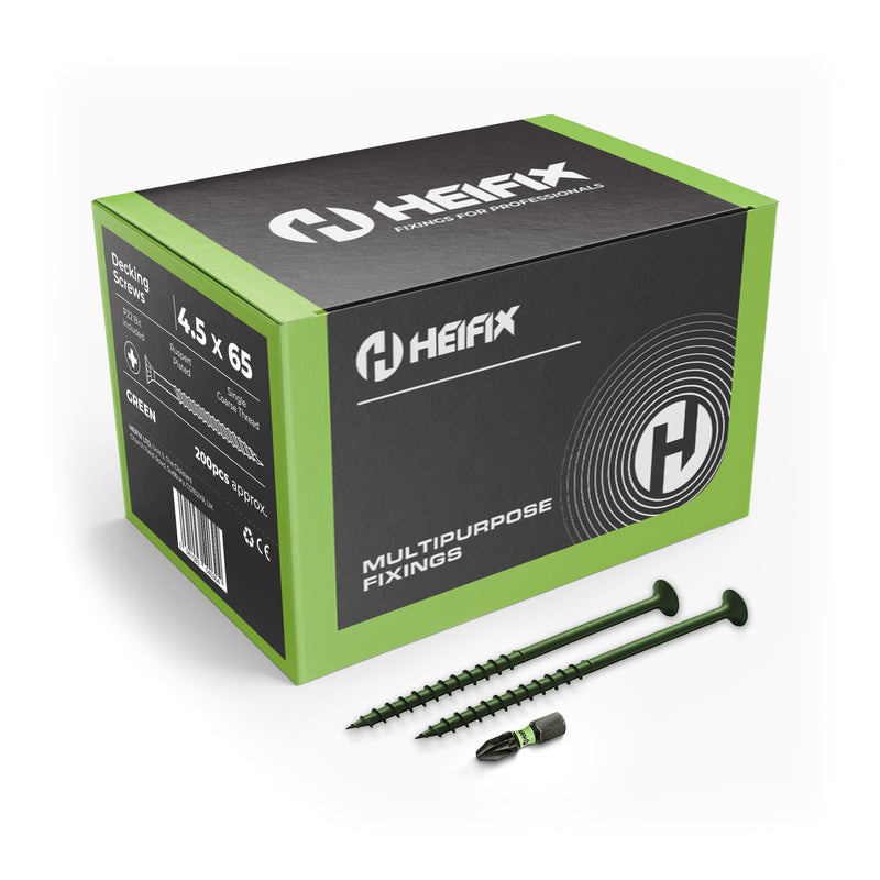 Decking Screws Pozi Countersunk – Free Screw Bit Included – Heifix – 200 / 4.5 x 65mm