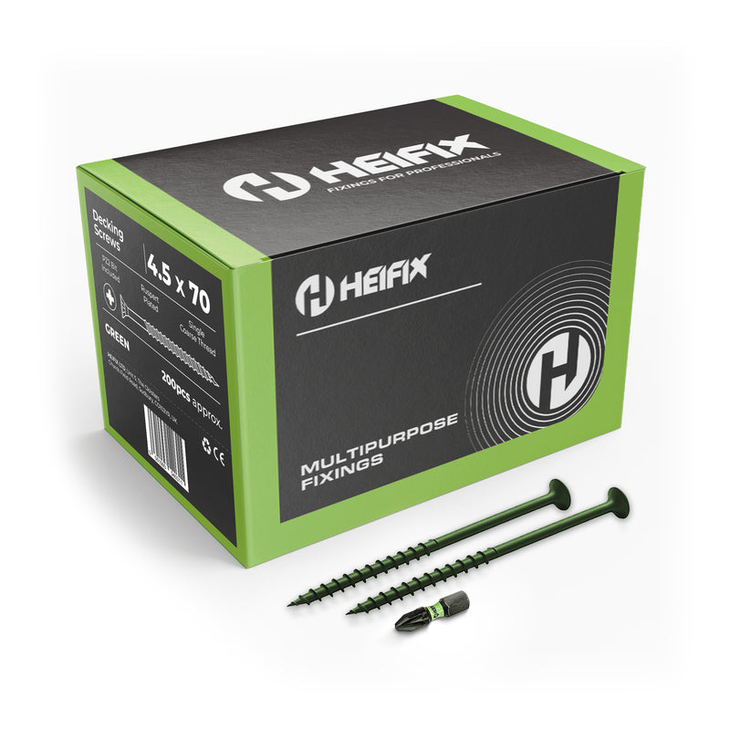 Decking Screws Pozi Countersunk – Free Screw Bit Included – Heifix – 200 / 4.5 x 70mm