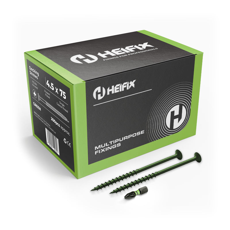 Decking Screws Pozi Countersunk – Free Screw Bit Included – Heifix – 200 / 4.5 x 75mm