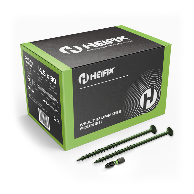 Decking Screws Pozi Countersunk – Free Screw Bit Included – Heifix – 200 / 4.5 x 80mm