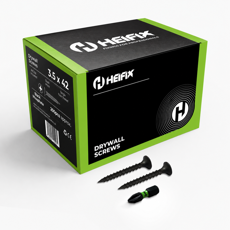 Drywall Plasterboard Screws – Free PH2 Screw Bit Included – Heifix – 200 / 3.5 x 42mm