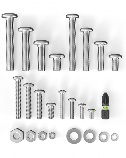 1200 Piece Nut, Bolt & Washer Set In Eco Storage Box - FREE Screw Bit Included - Zinc Plated Metric Fixings Assortment (M3 M4 M5 M6) Phillips Head Bolts