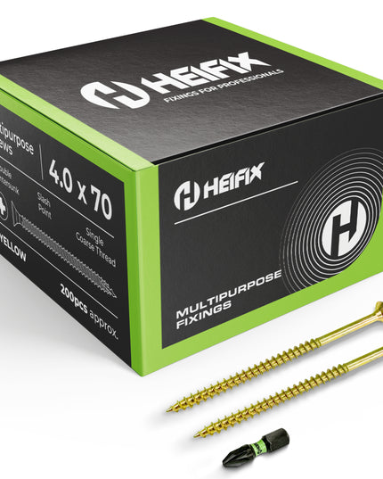 Multipurpose Wood Screws (Pozi, Double Countersunk) – Free Screw Bit Included – Heifix