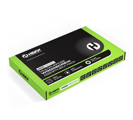 Green and black box of Hexafx multifunction screw assortment - Heifix