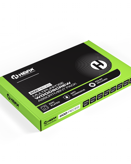 Green and black box of Hexafx multifunction screw assortment - Heifix