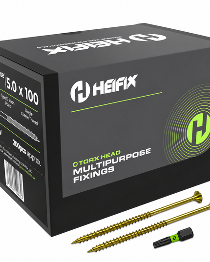 Multipurpose Wood Screws (TORX, Double Countersunk)‚ Free Screw Bit Included‚ Heifix