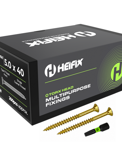 Multipurpose Wood Screws (TORX Double Countersunk) - Free Screw Bit Included - Heifix