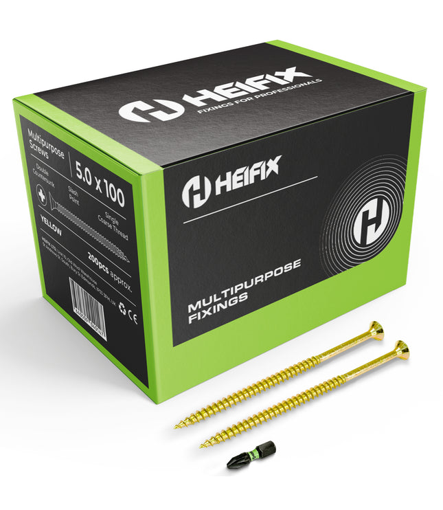 Heifix Multi-Purpose Wood Screws Pozi Double Countersunk - FREE Screw Bit Included
