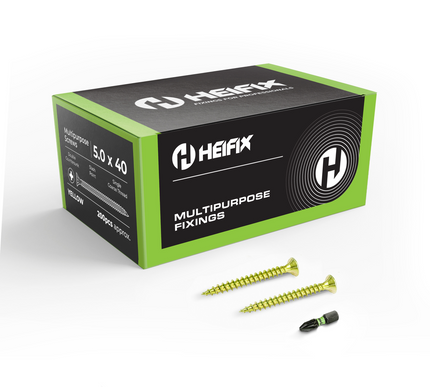 Multipurpose Wood Screws (Pozi, Double Countersunk) – Free Screw Bit Included – Heifix