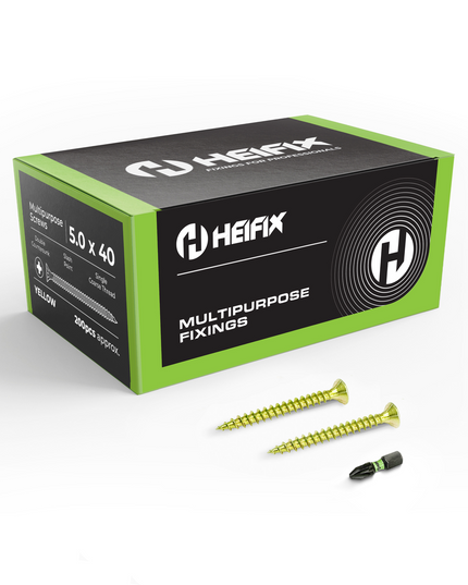 Multipurpose Wood Screws (Pozi, Double Countersunk) – Free Screw Bit Included – Heifix