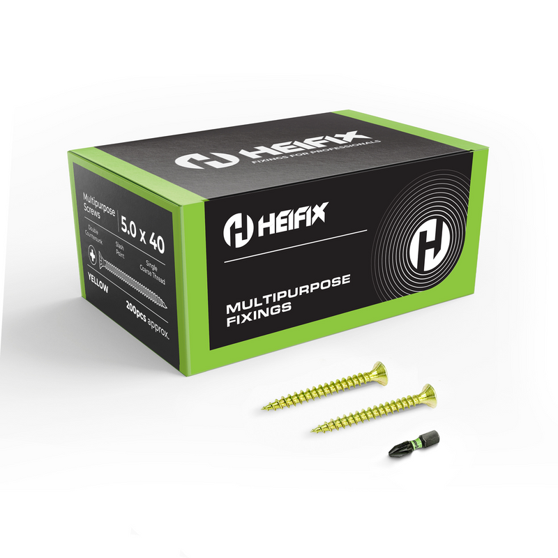 Multipurpose Wood Screws (Pozi, Double Countersunk) – Free Screw Bit Included – Heifix – 1000 / 5.0 x 40mm