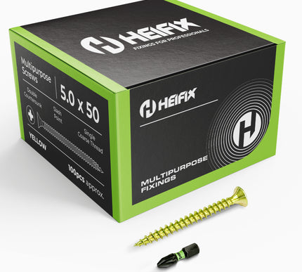 Multipurpose Wood Screws (Pozi, Double Countersunk) – Free Screw Bit Included – Heifix