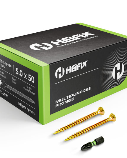 Multipurpose Wood Screws (Pozi, Double Countersunk) – Free Screw Bit Included – Heifix