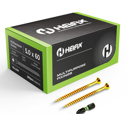 Multipurpose Wood Screws (Pozi, Double Countersunk) – Free Screw Bit Included – Heifix