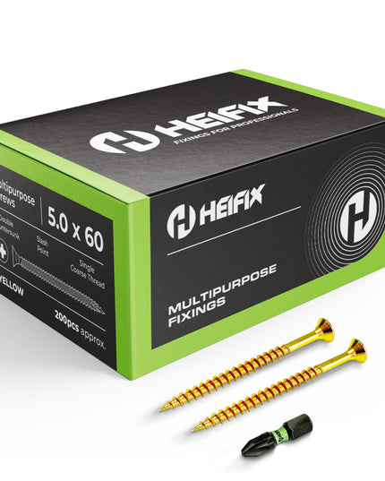 Multipurpose Wood Screws (Pozi, Double Countersunk) – Free Screw Bit Included – Heifix