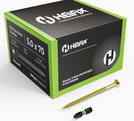 HEIFIX screw packaging with a screw displayed in front - Heifix