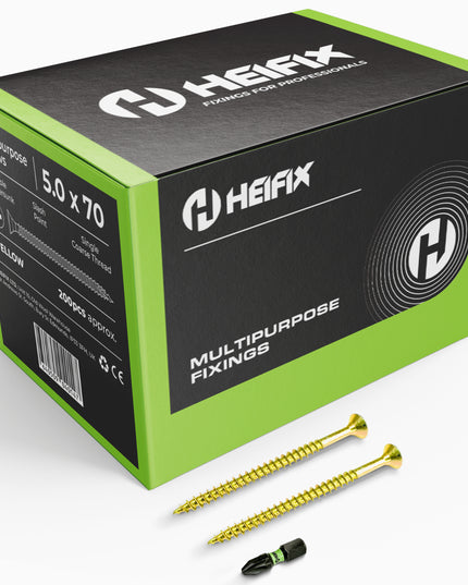 Multipurpose Wood Screws (Pozi, Double Countersunk) – Free Screw Bit Included – Heifix