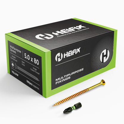 Heifix Multi-Purpose Wood Screws 5.0 x 80mm - FREE 25mm PZ2 Bit Included
