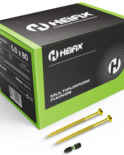 Multipurpose Wood Screws (Pozi, Double Countersunk) – Free Screw Bit Included – Heifix