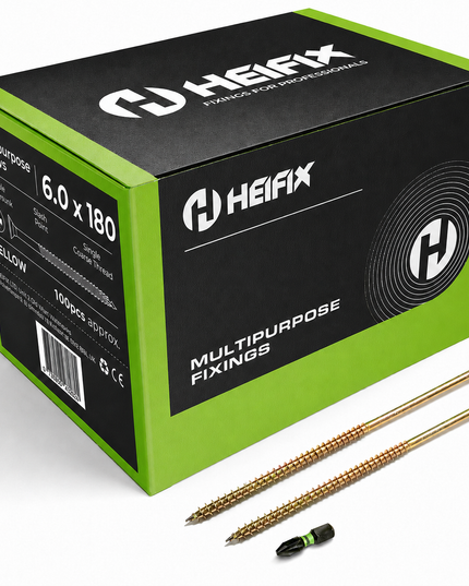Multipurpose Wood Screws (Pozi, Double Countersunk)‚ Free Screw Bit Included‚ Heifix