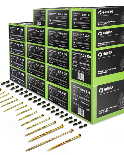 6000 Piece Wood Screw Assortment Bundle – Pozi Double Countersunk (3.5–6mm x 12–120mm) – Heifix