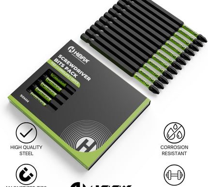 90mm PH2 Impact Long Screwdriver Bit Set (Magnetic) – Eco Storage Box – Heifix