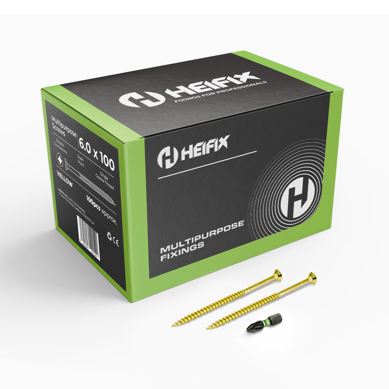 Multipurpose Wood Screws (Pozi, Double Countersunk) – Free Screw Bit Included – Heifix – 1000 / 6.0 x 100mm