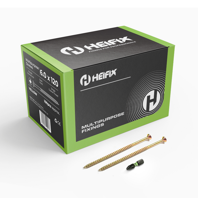 Multipurpose Wood Screws (Pozi, Double Countersunk) – Free Screw Bit Included – Heifix – 1000 / 6.0 x 120mm