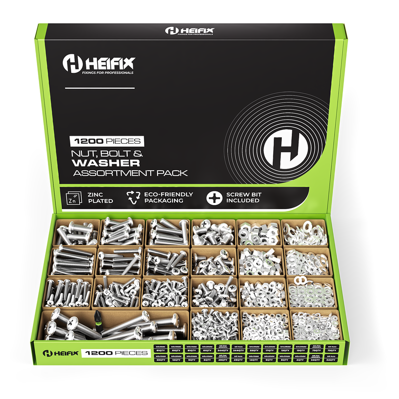 1200 Piece Nut, Bolt & Washer Set (Eco Storage Box) – Free Screw Bit – Heifix – Default Title