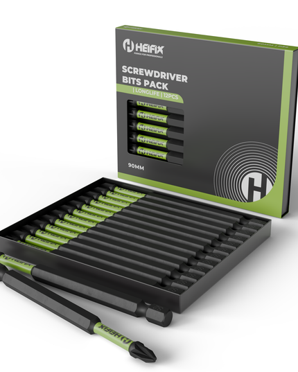 90mm PH2 Impact Long Screwdriver Bit Set (Magnetic) – Eco Storage Box – Heifix