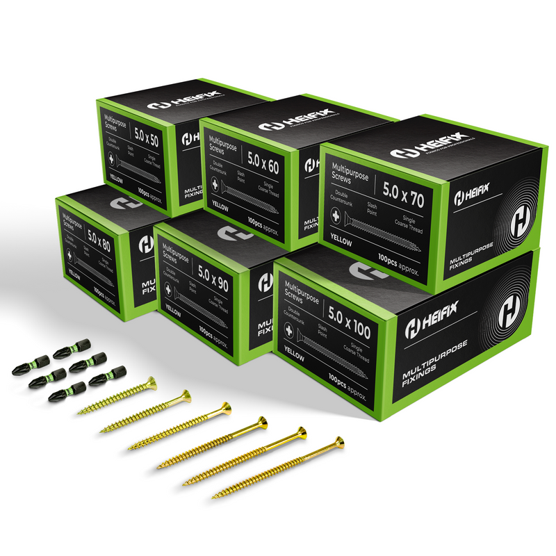 600 Piece Wood Screw Assortment Bundle – Pozi Double Countersunk (5mm x 50–100mm) – Heifix – Default Title